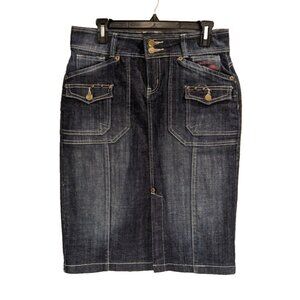 Lipstick Jeans Pencil Skirt Fitted Layered Pockets Size 12